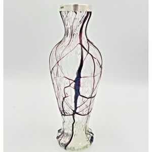 Kralik Art‎ Nouveau 7.5" Veined Glass Vase Sterling Silver Overlay Collar
